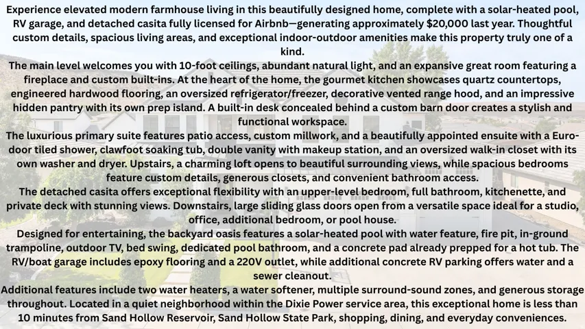 Property Description. Detailing features, amenities, and location of the property