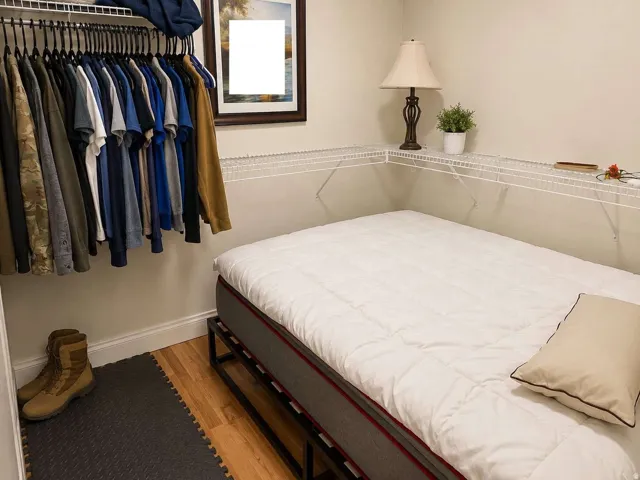 Wall-mounted wire shelving and hanging rods