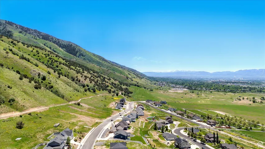 Hillside residential development featuring paved roads and modern housing