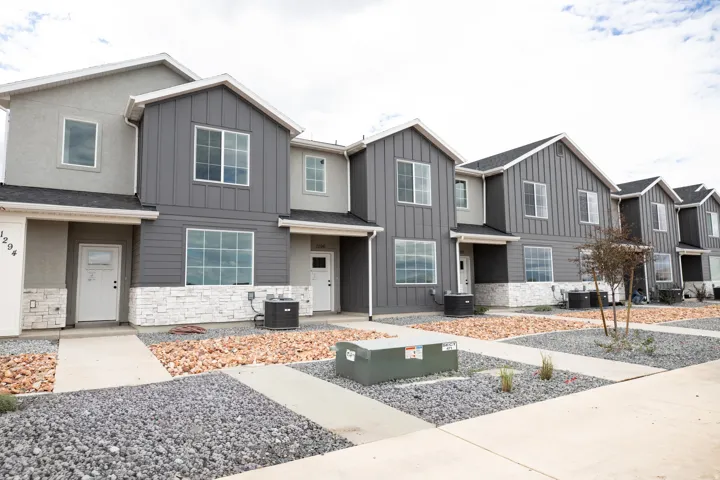 Front of the full row of townhomes