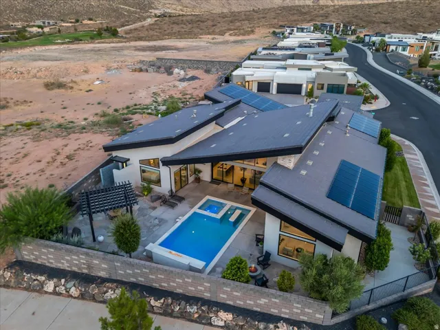 Contemporary architecture with multiple solar panel arrays