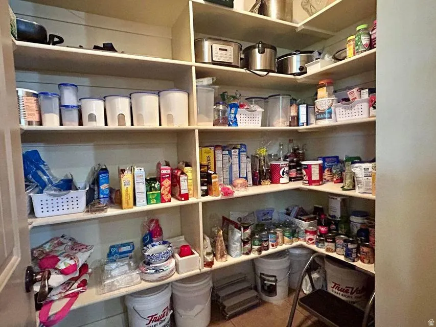 Corner pantry with multiple built-in shelves