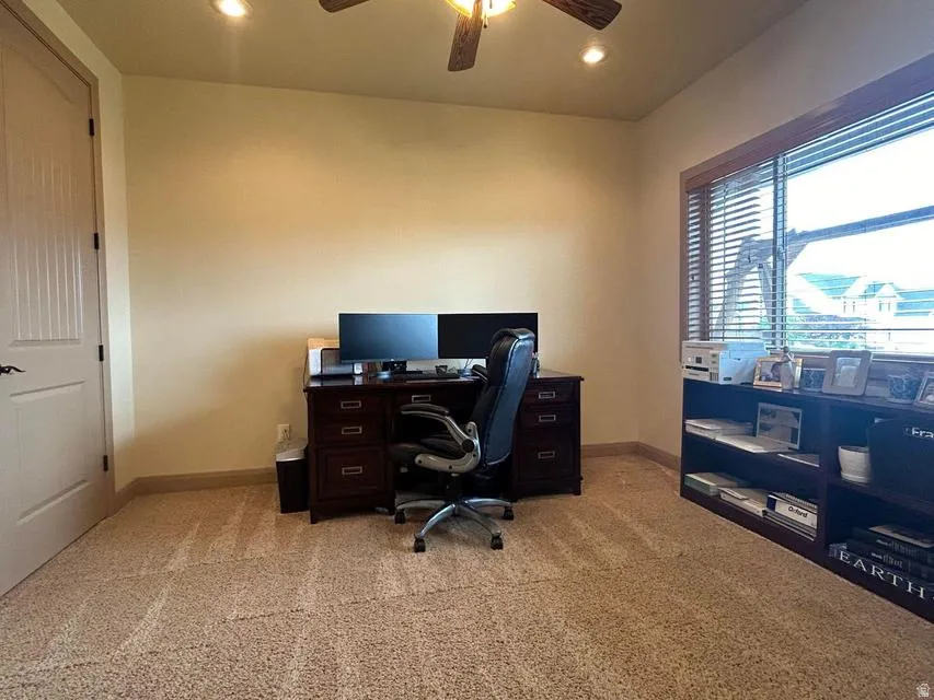 Neutral-toned carpeting throughout