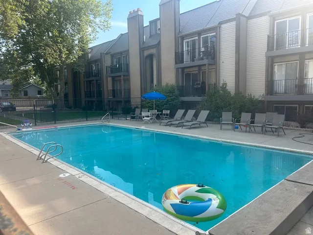 Swimming pool with concrete surround