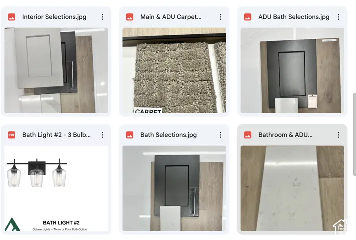 Design Selections. Displaying various material and fixture options for the property