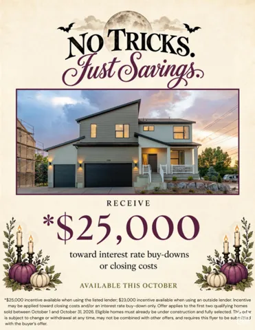 Promotional Flyer. Outlining financial incentives for the property regarding interest rate adjustments or closing costs