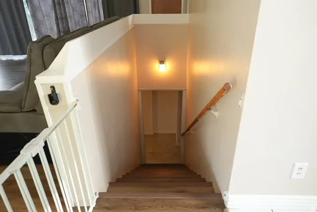 Wood-finish flooring on stairs