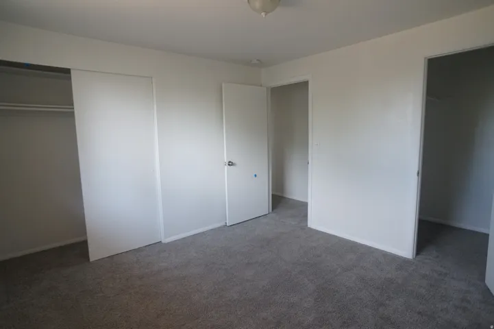 Plush carpeting with a neutral finish, white painted walls, and a ceiling-mounted light fixture