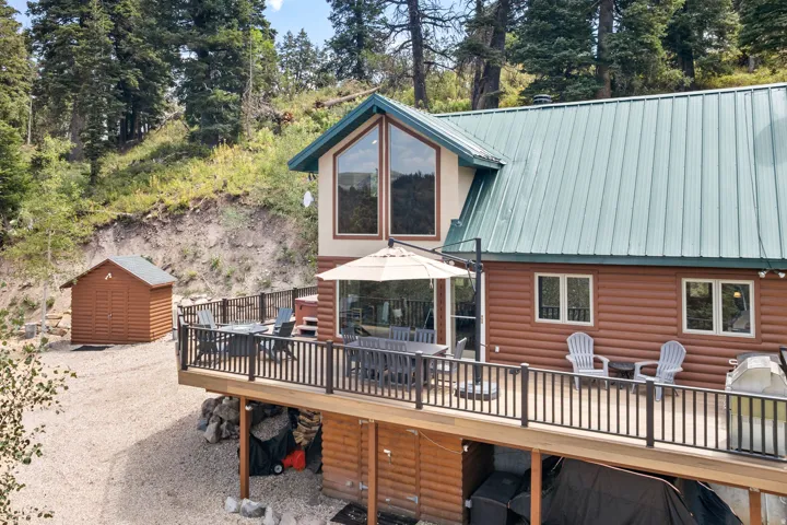 Expansive elevated deck with black railings