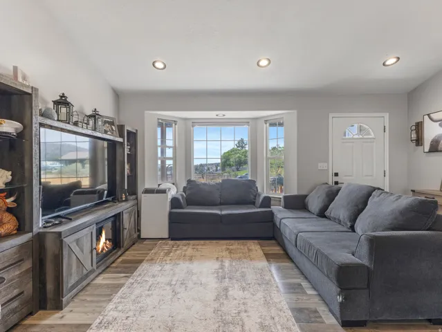 Wood-finish flooring throughout