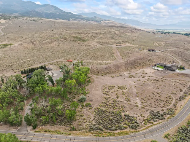 Expansive rural acreage with scattered trees and a winding paved road