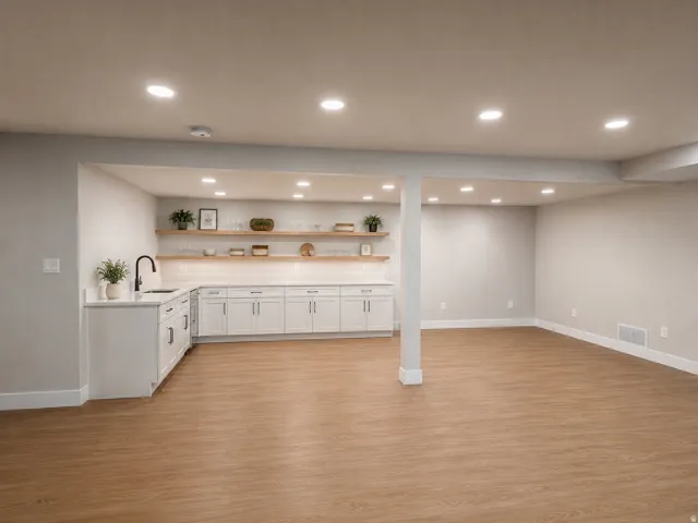 AI Design for kitchen concept Spacious open-plan room featuring wood-finish flooring