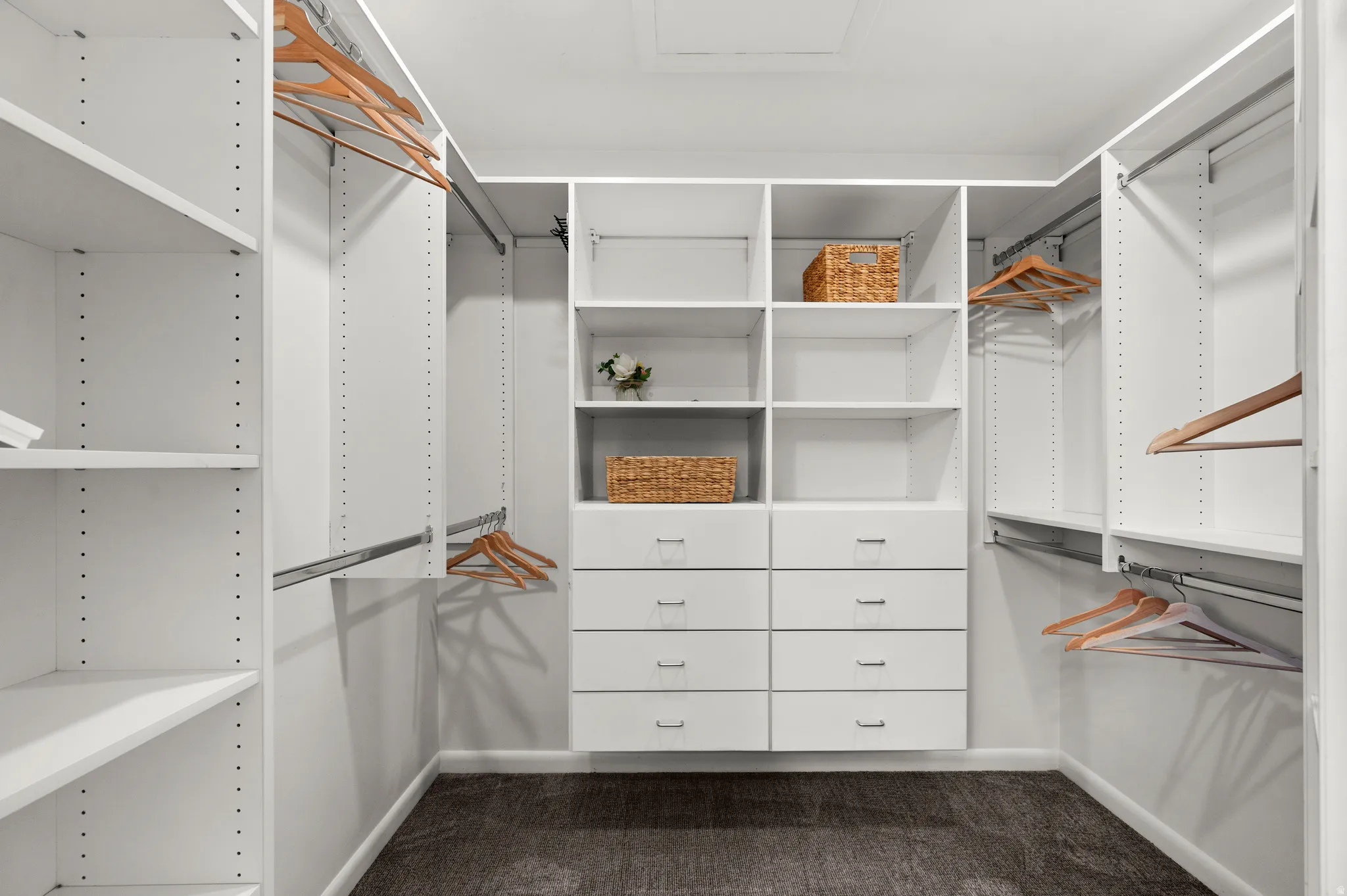 A large, well-organized walk-in closet provides exceptional built-in storage.
