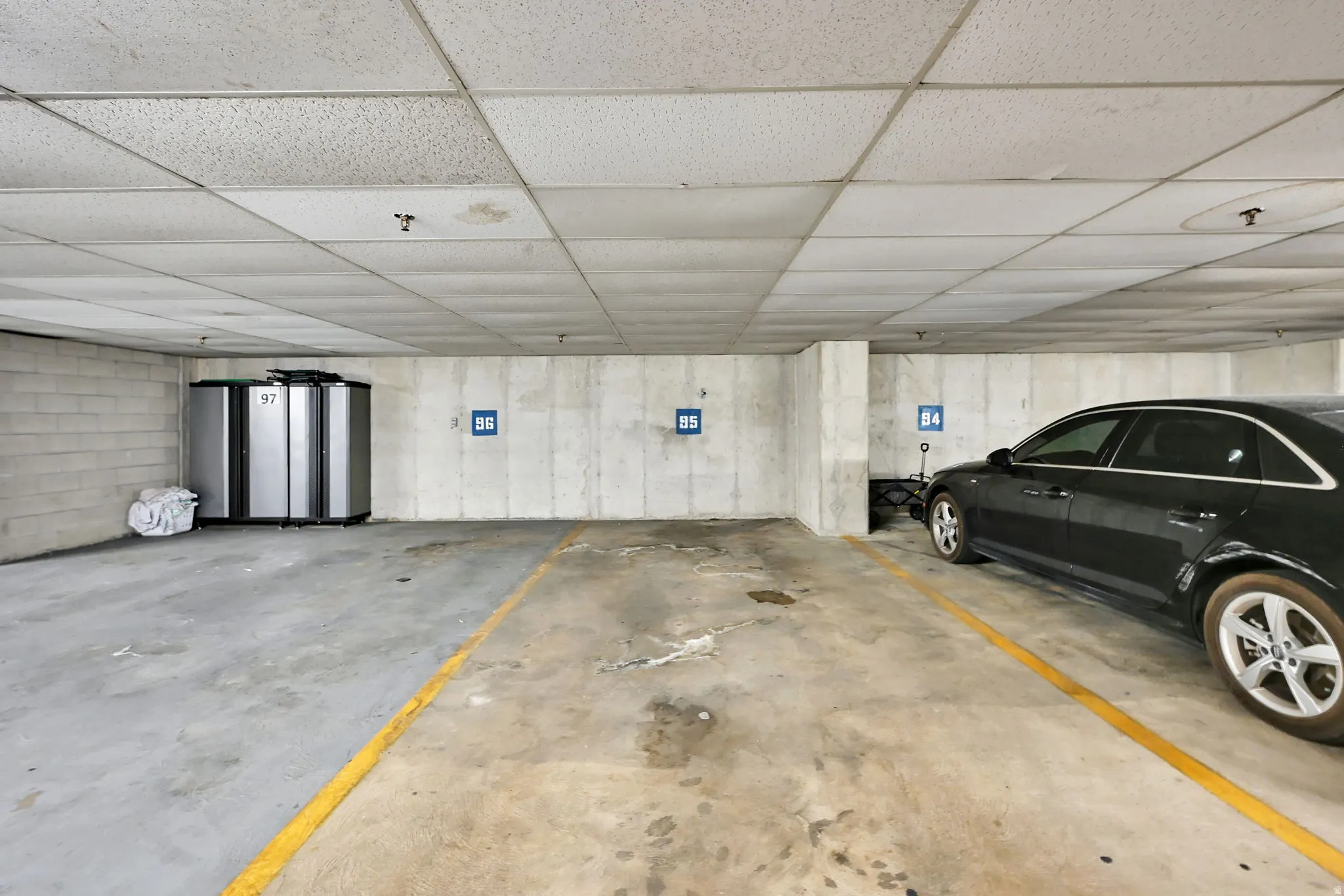 Oversized parking stall in secured garage