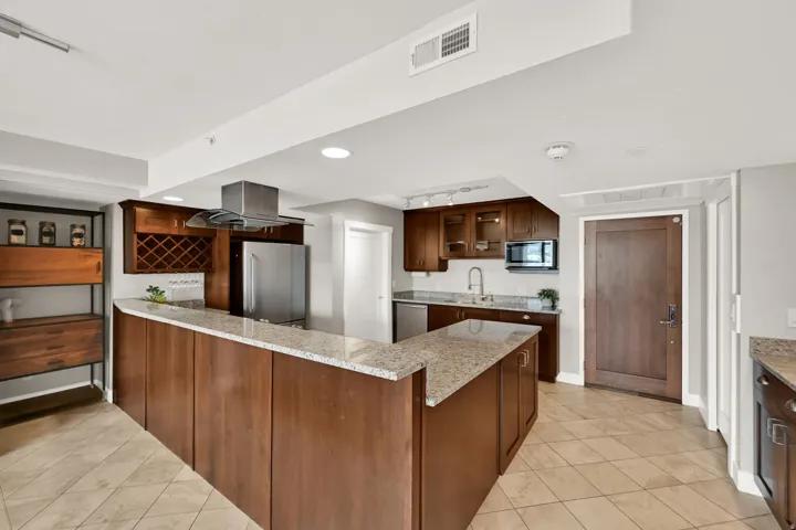 Large kitchen and entrywall.