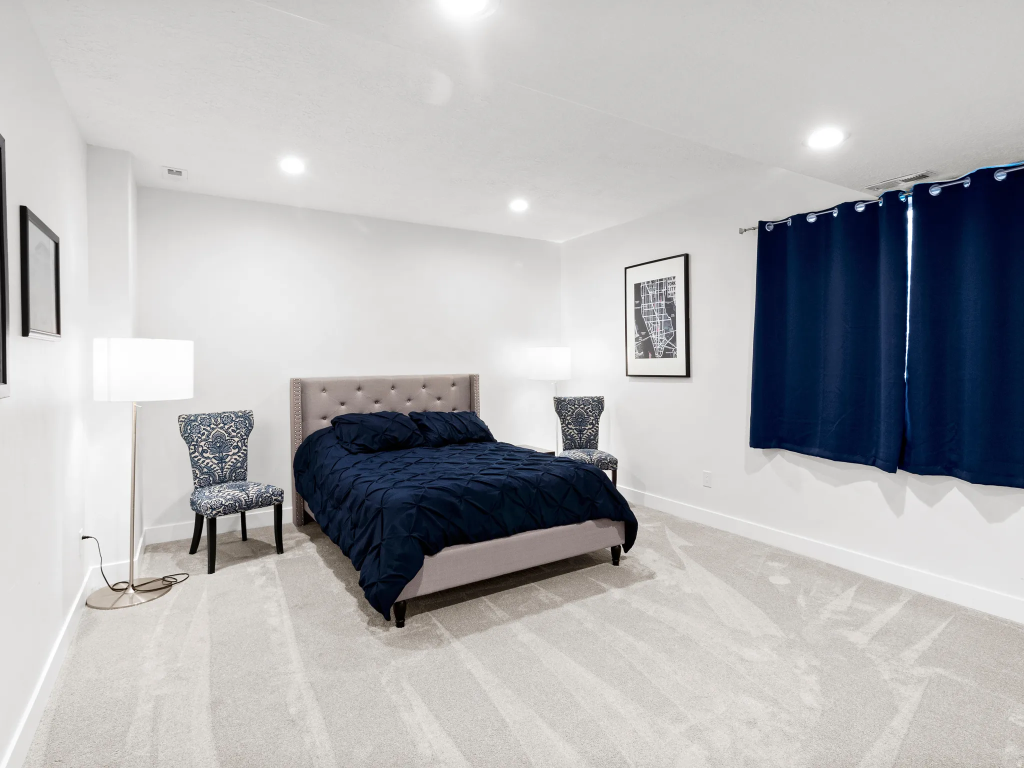 White walls with recessed lighting