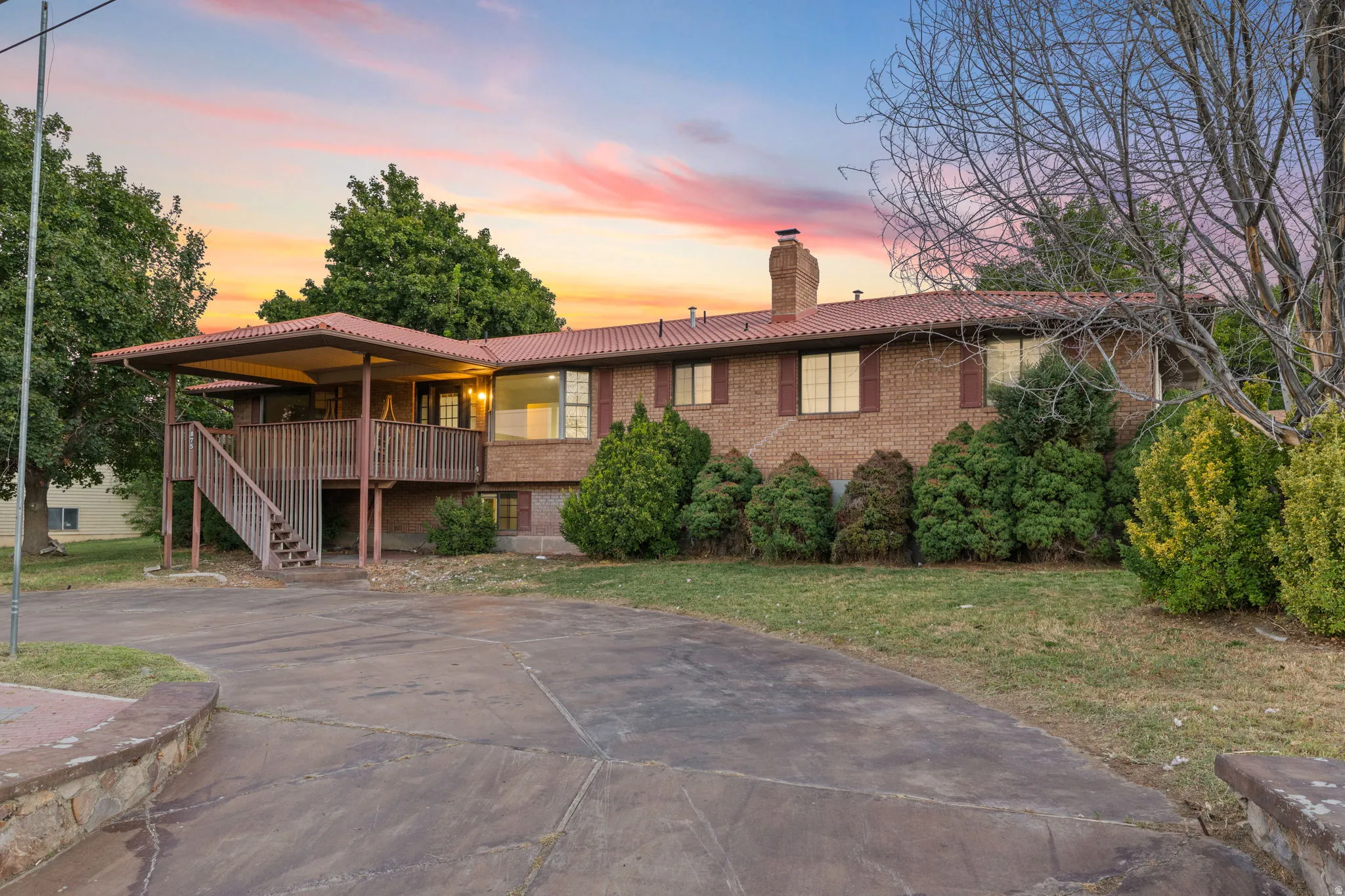 Brick exterior with a tiled roof