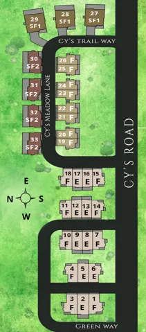 Site Plan. Illustrating the layout of buildings and roadways within the property