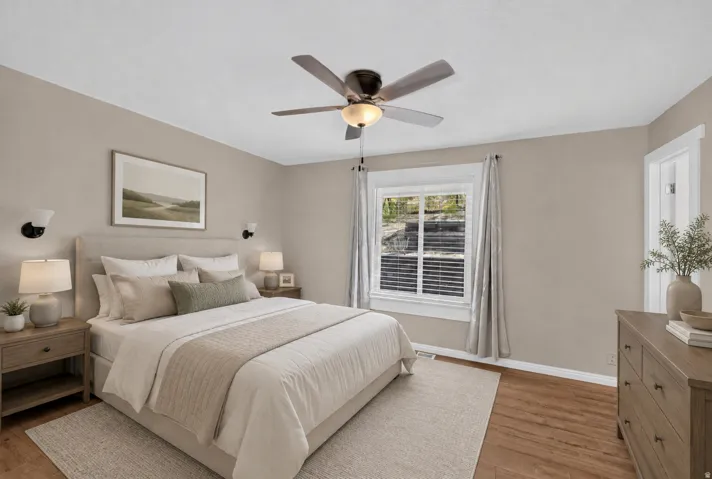 Virtually staged upstairs primary bedroom
