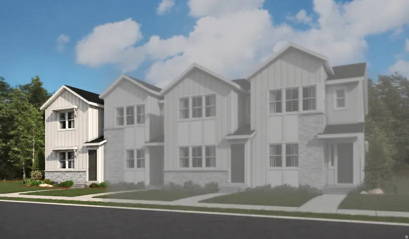 Modern farmhouse exterior featuring board and batten siding, stone accents, gabled rooflines, and a dark entry door