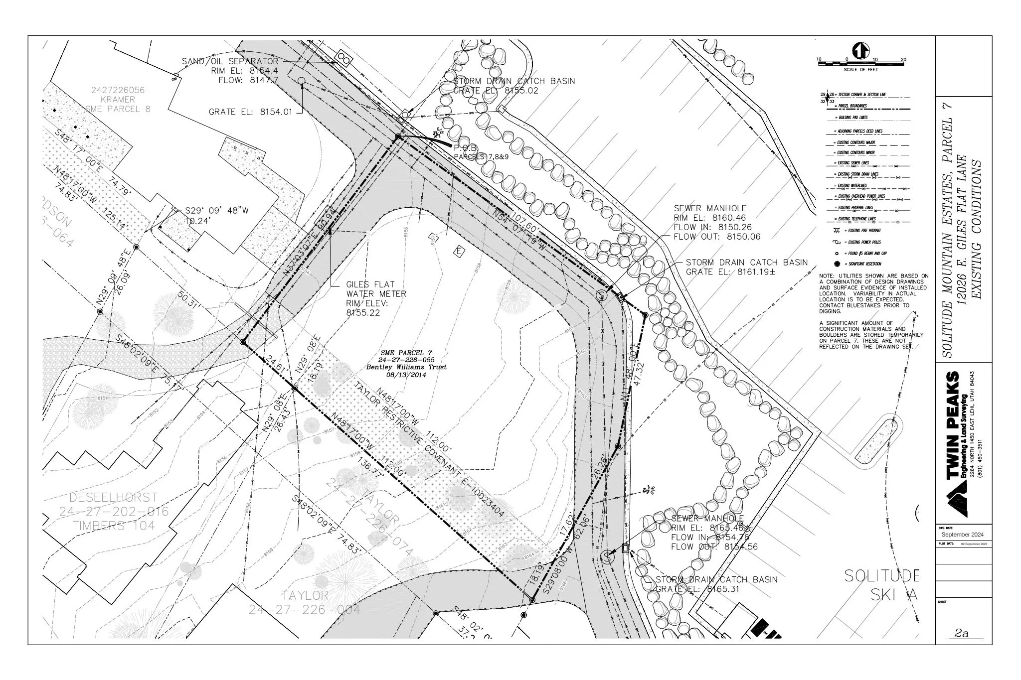 Survey Plan. Depicting the existing conditions and boundaries for Parcel 7 at Solitude Mountain Estates