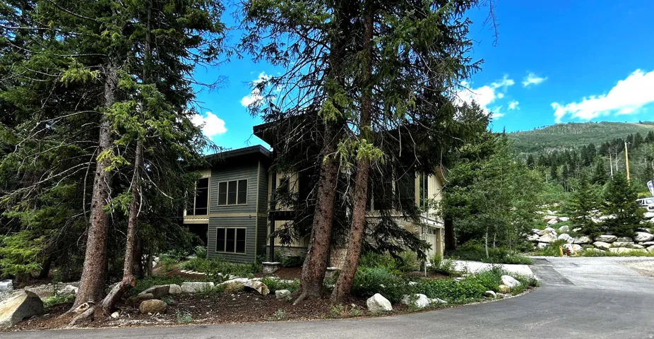 Modern residence featuring multi-story design, stone and siding exterior, large windows, and a paved driveway