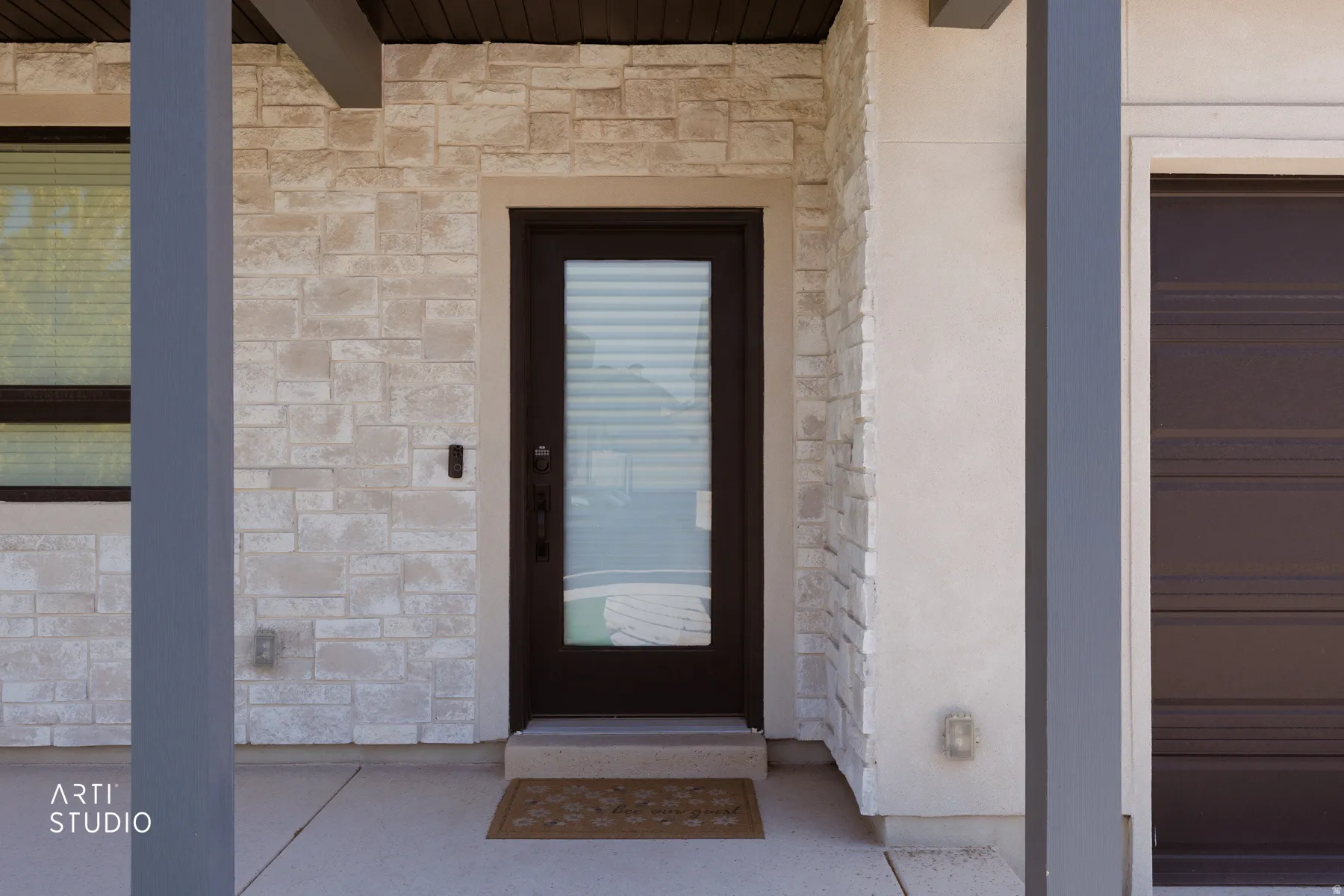 Stone veneer and stucco exterior