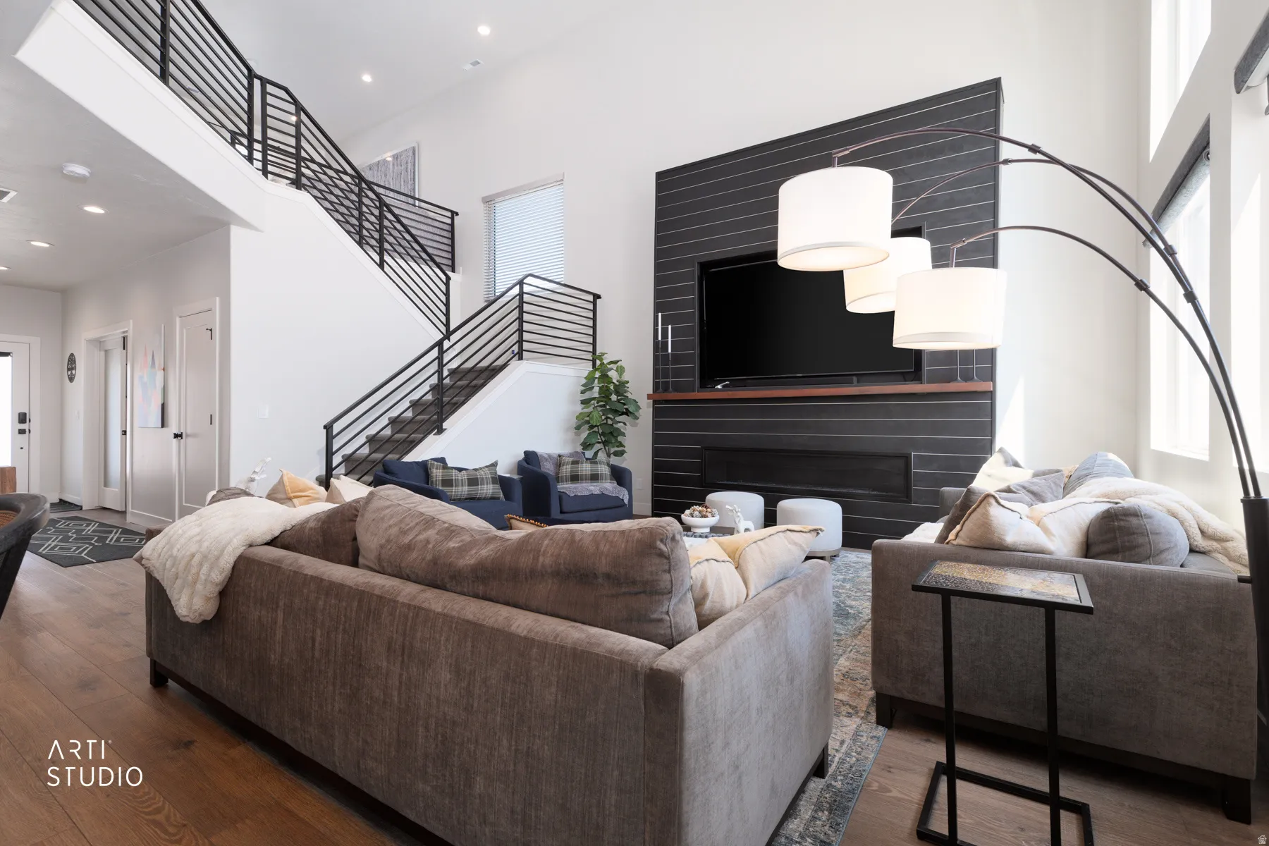 High ceilings complement wood-finish flooring