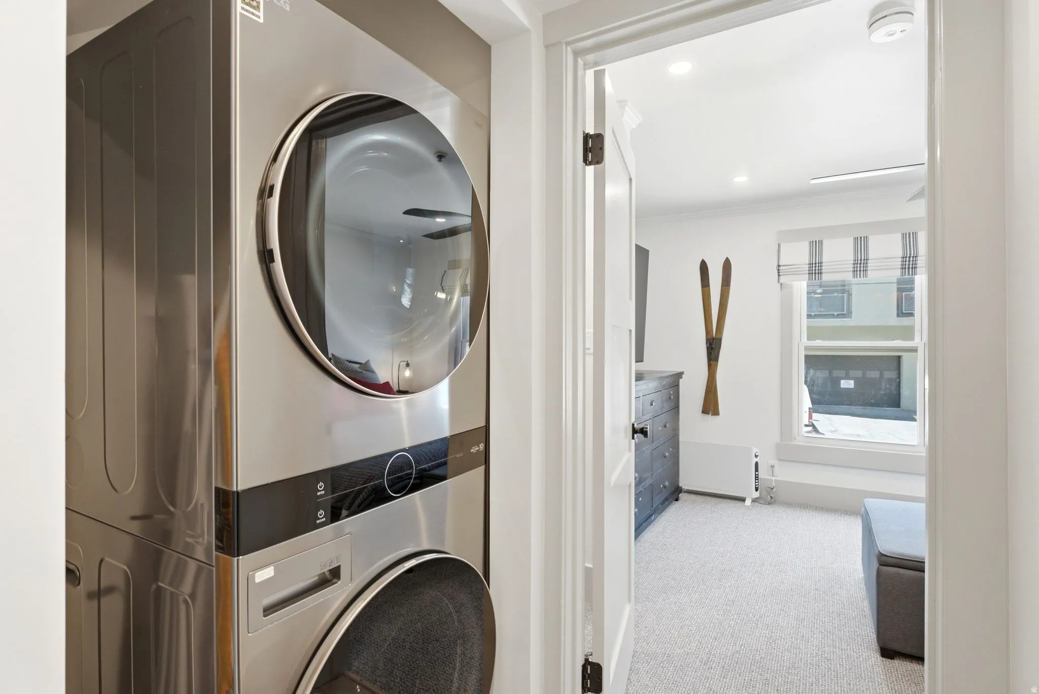 Stacked stainless steel washer and dryer