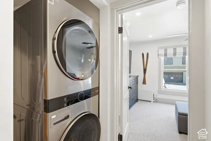 Stacked stainless steel washer and dryer