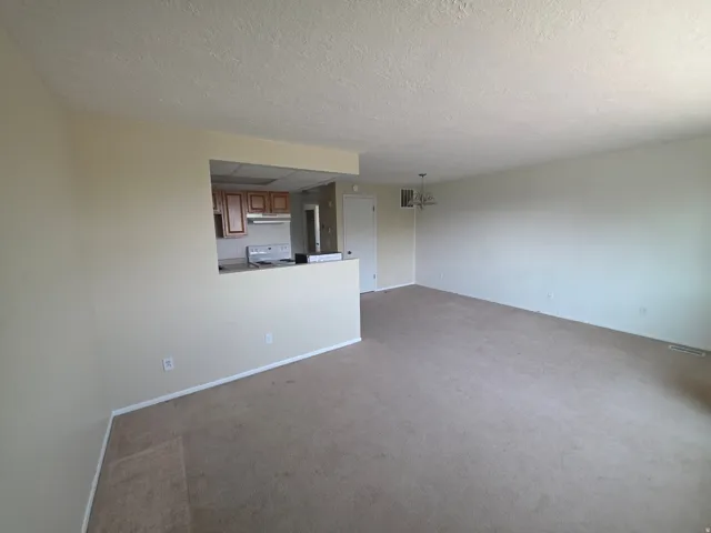 Light-toned carpeting throughout the main living area