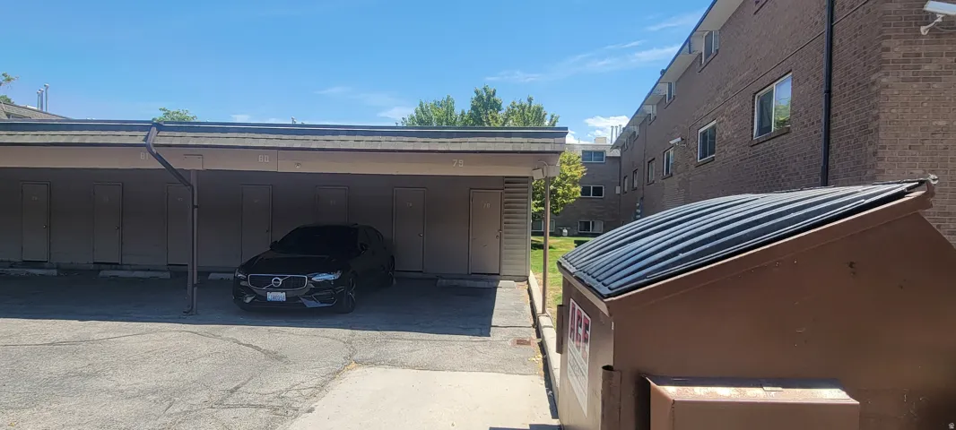 Covered parking area with designated spaces