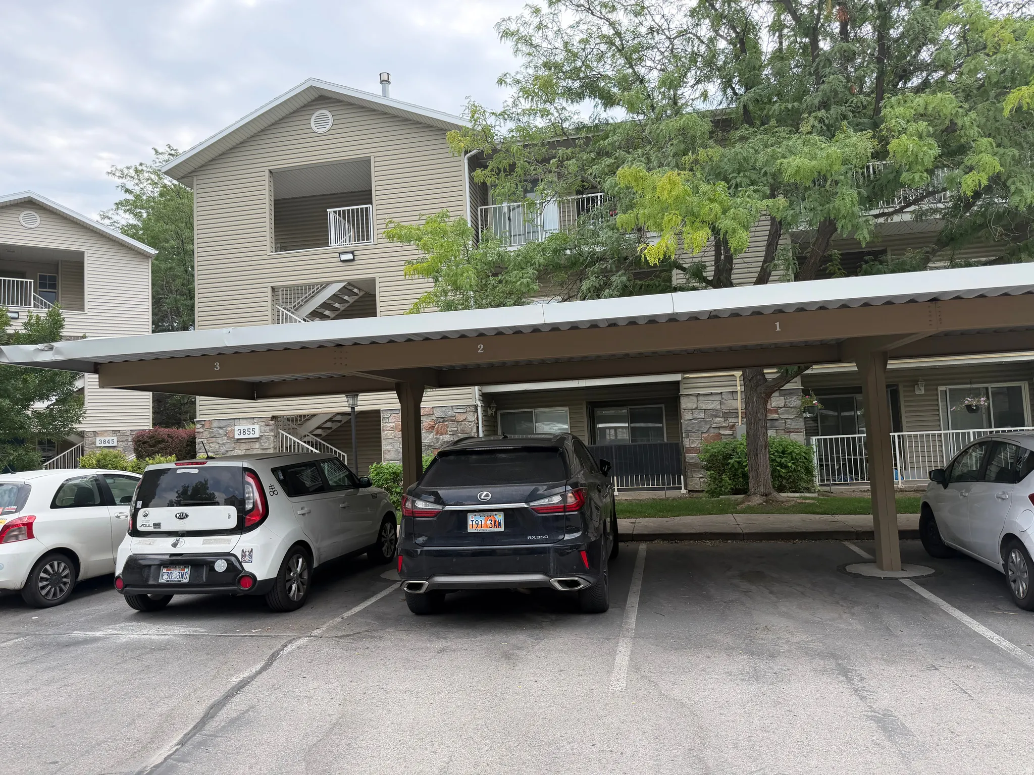 Covered parking structure with designated spaces
