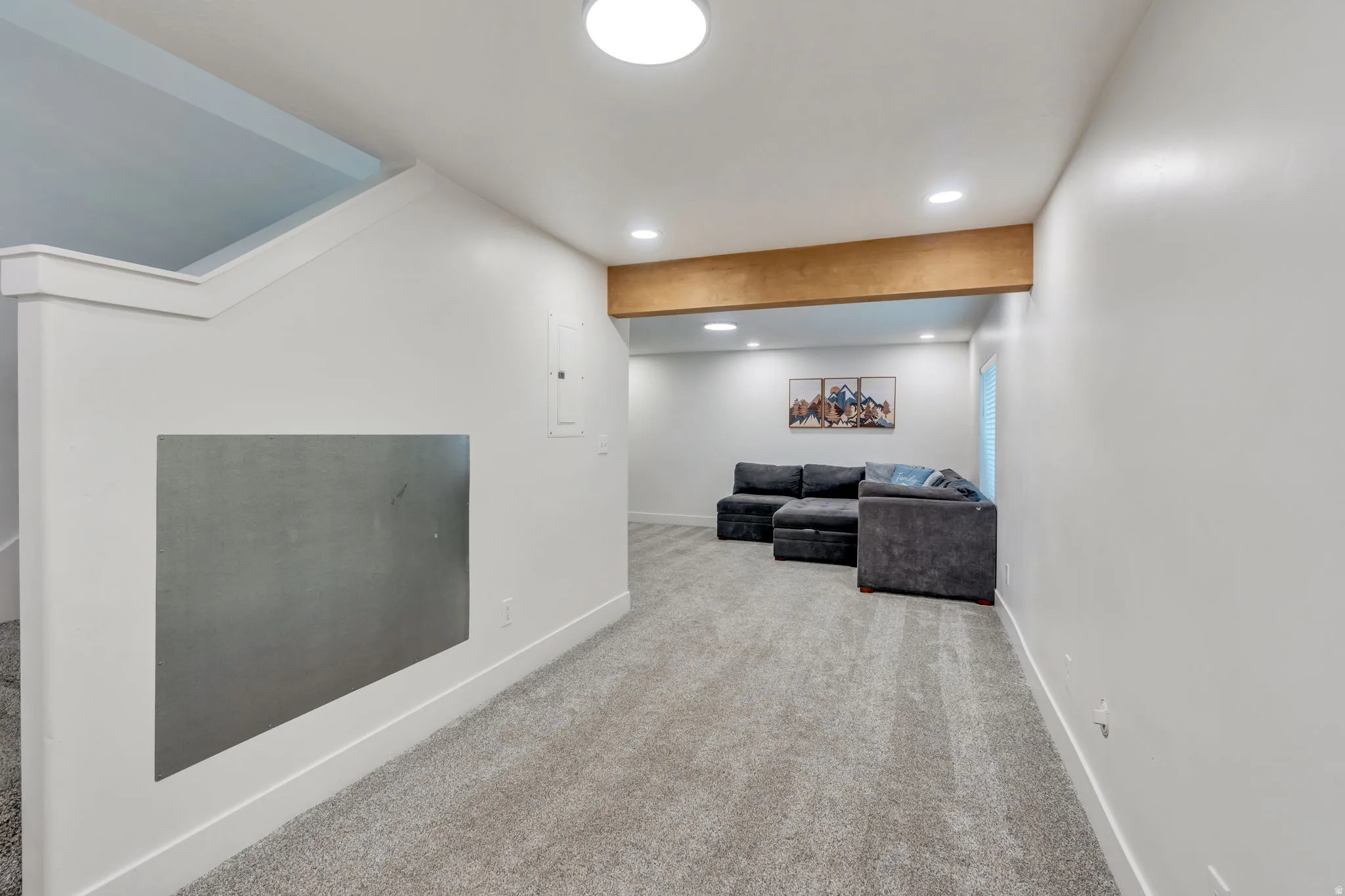 Wood finished ceiling beam