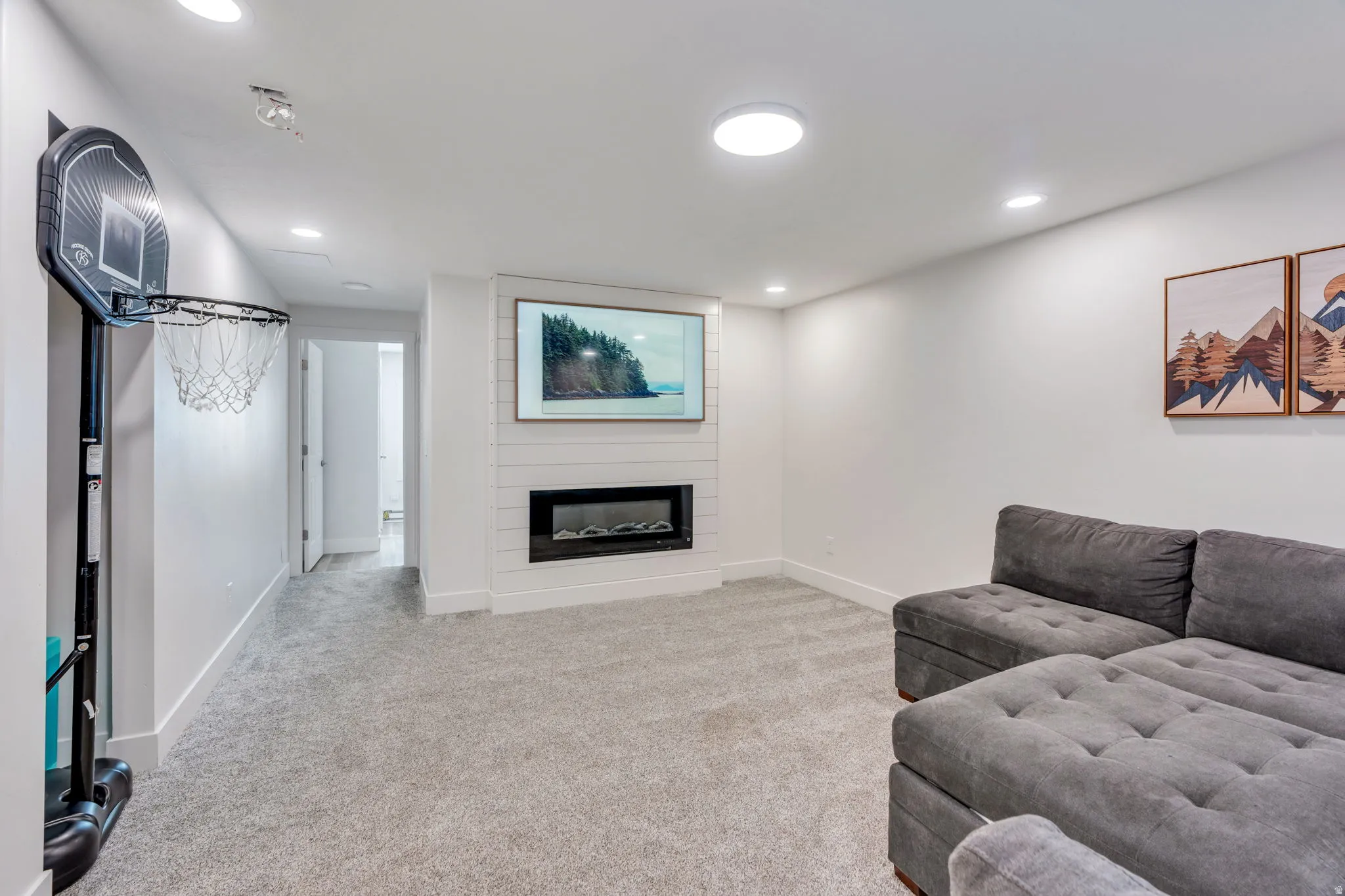 Cozy fireplace in family room