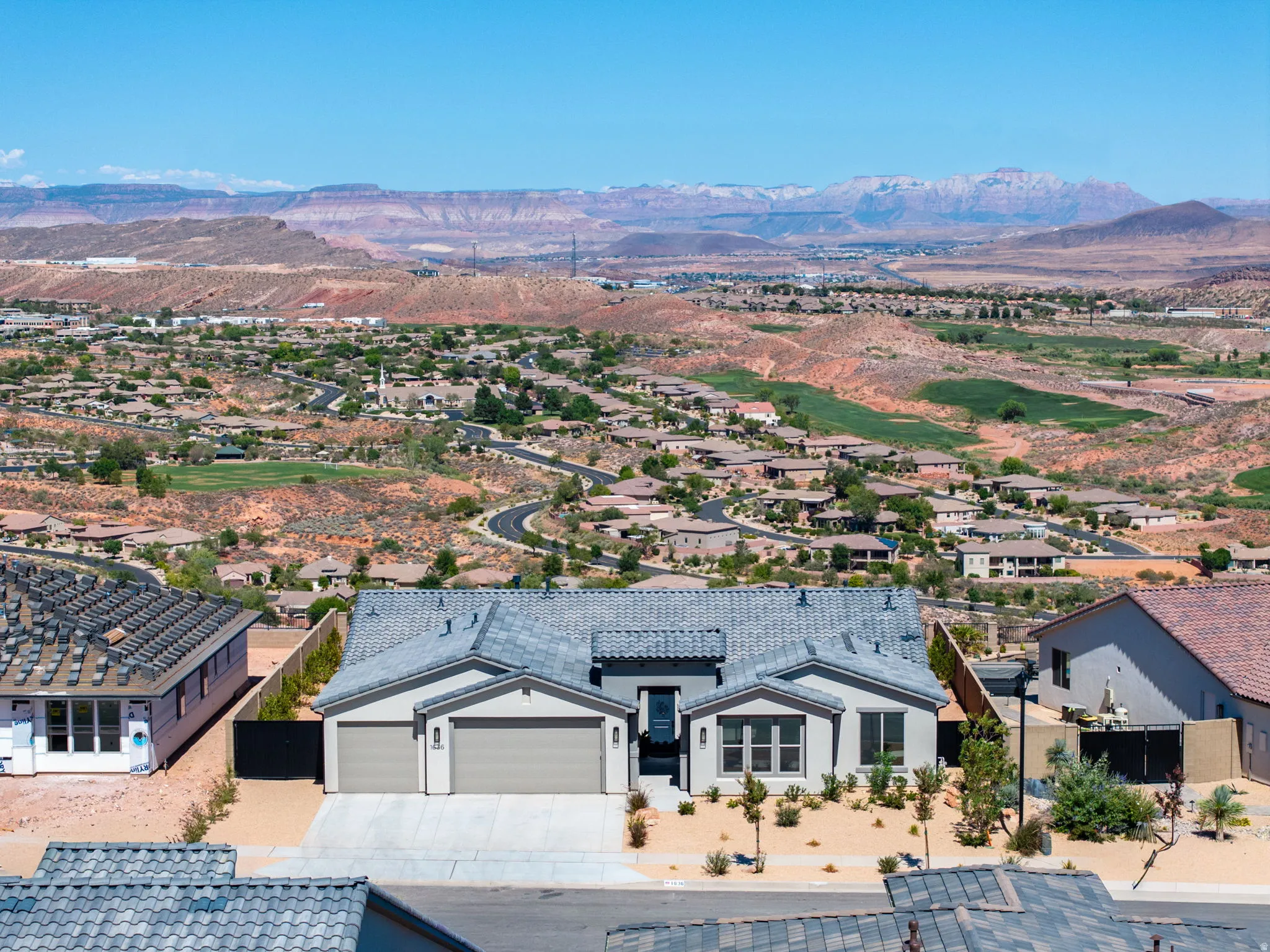 View across Coral Canyon golf course towards Zion