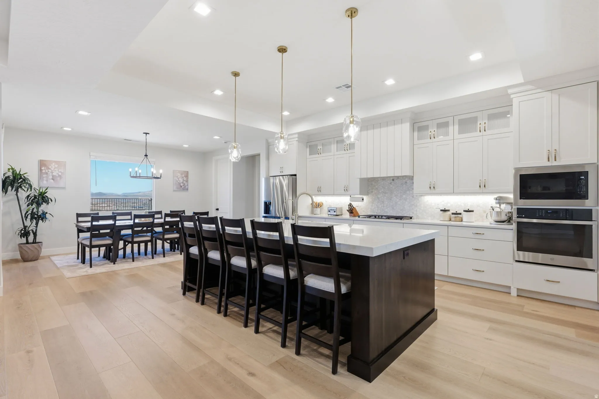 LVP wood-finish flooring extending through the space