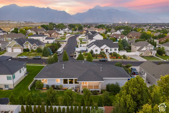 Expansive residential neighborhood with distant mountain scenery