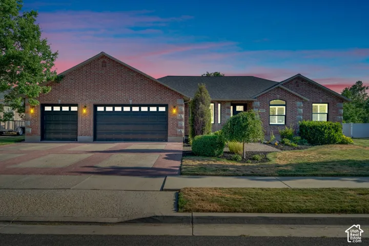 Brick exterior with a dark-tone roof