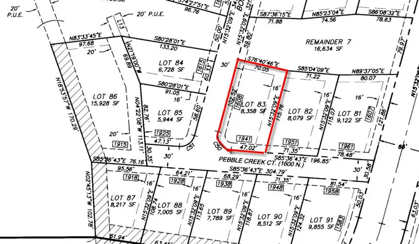 Plat map. Outlining lot dimensions and property boundaries for the specified parcels