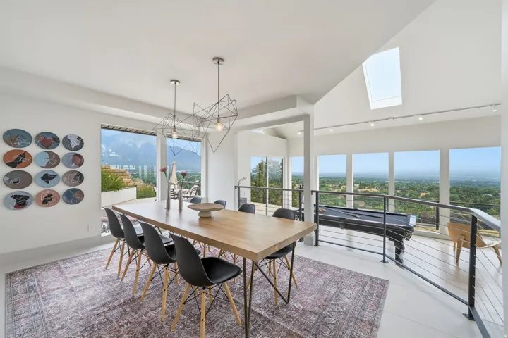 Vaulted ceiling with skylight and track lighting