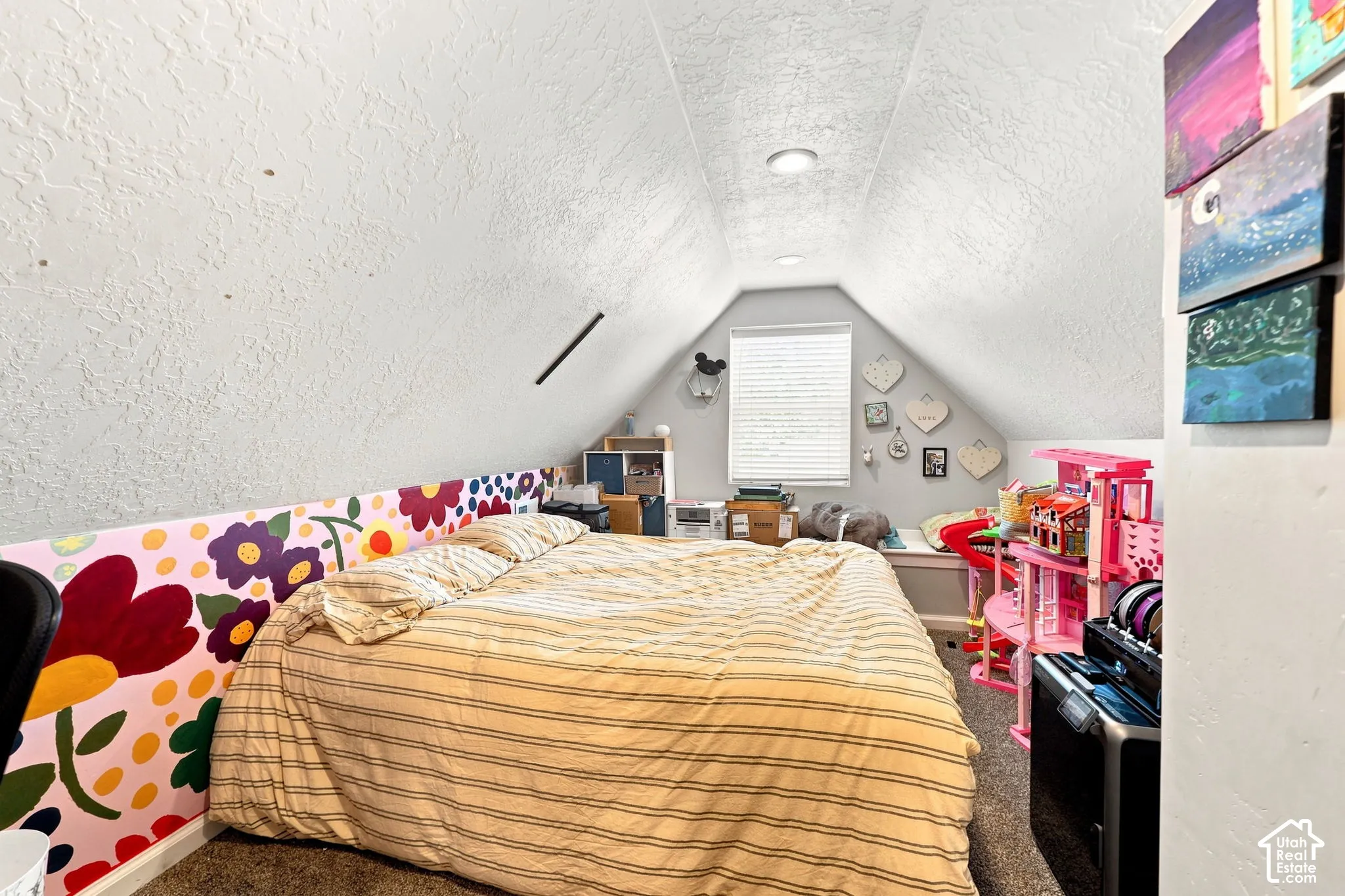 Angled ceiling with a recessed light fixture
