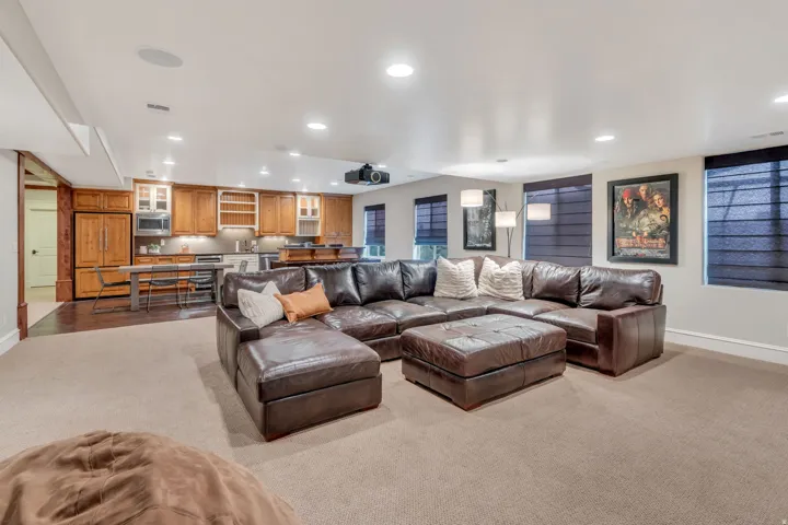 Theater room with darkening shades.