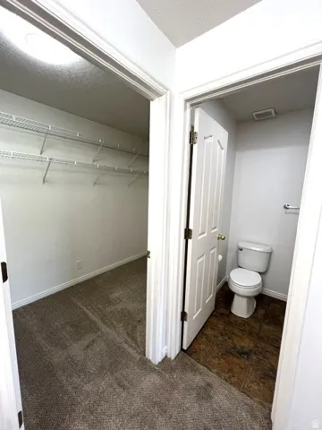 Spacious closet with wire shelving system