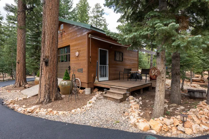 Wood-sided exterior with a sloped roof