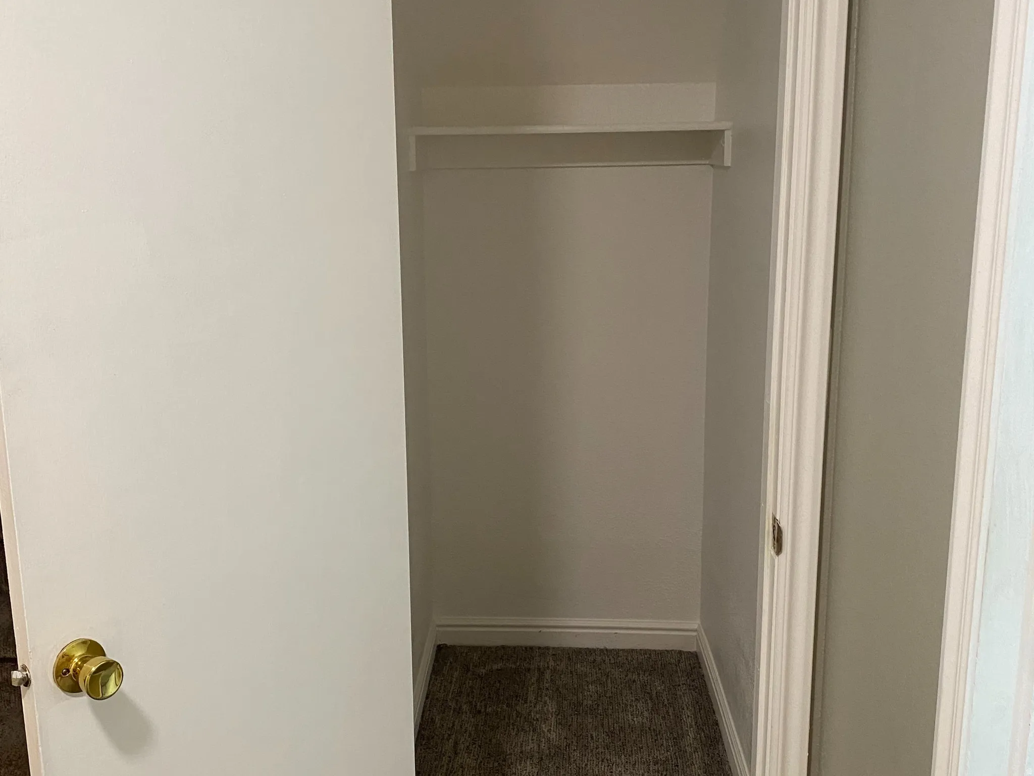 Closet with a single built-in shelf and a hanging rod