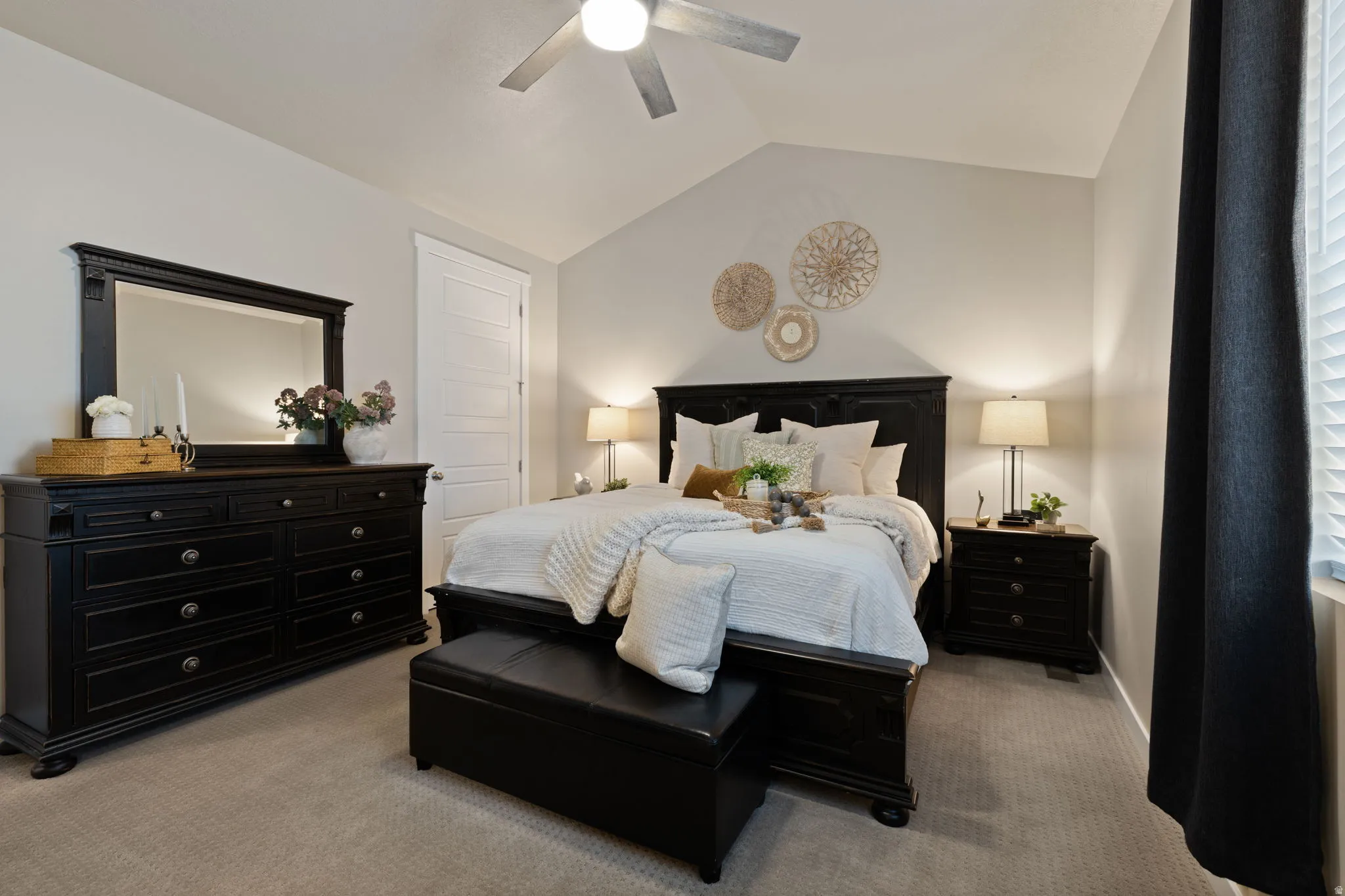 Vaulted ceiling with an attached ceiling fan