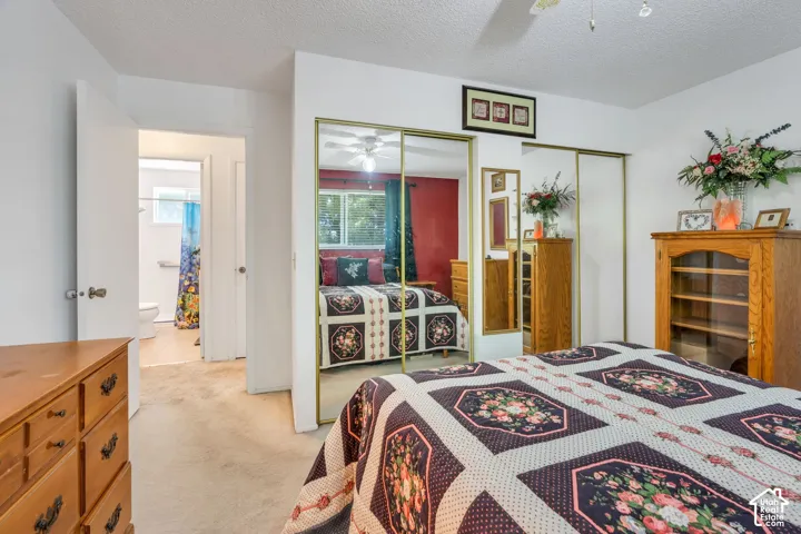 Bedroom with mirrored sliding closet doors