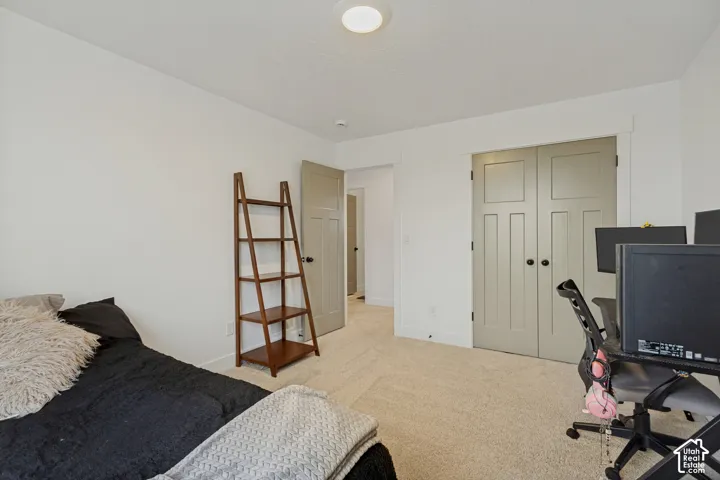 Plush carpeting, recessed ceiling lighting, and solid core doors