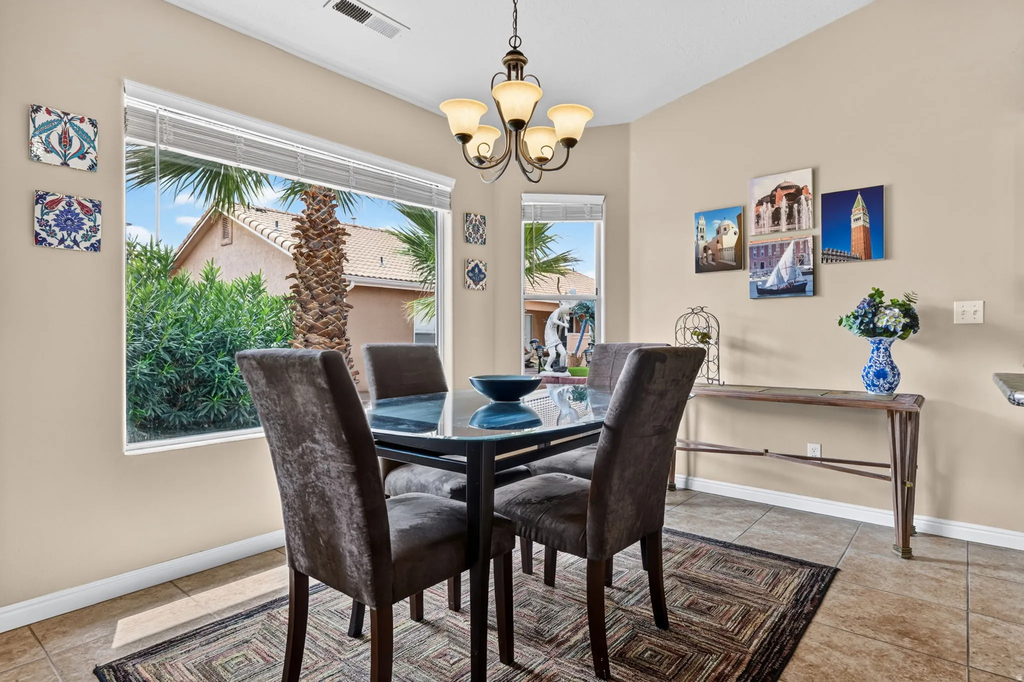 Neutral tone walls with an angular vaulted ceiling